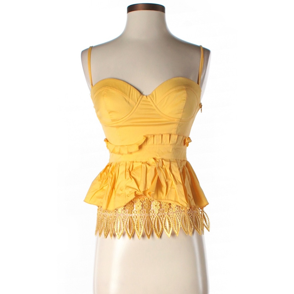 Guess by Marciano Butter Yellow Lace Peplum Top